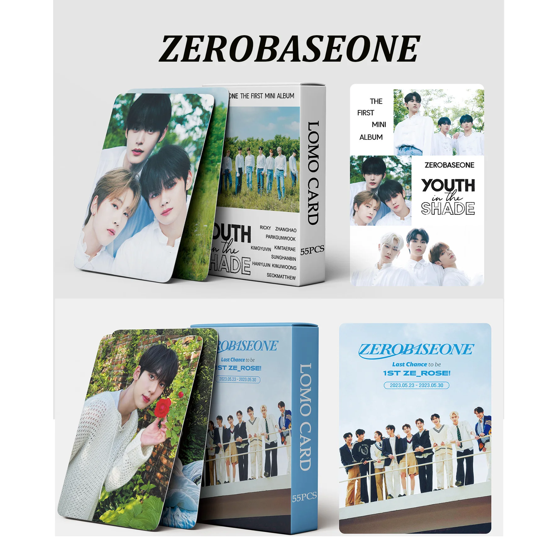 

KPOP ZB1 Debut Album 55pcs Special Photocards YOUTH IN THE SHADE LOMO Cards ZhangHao Ricky Paper Cards ZEROBASEONE Fans Gifts