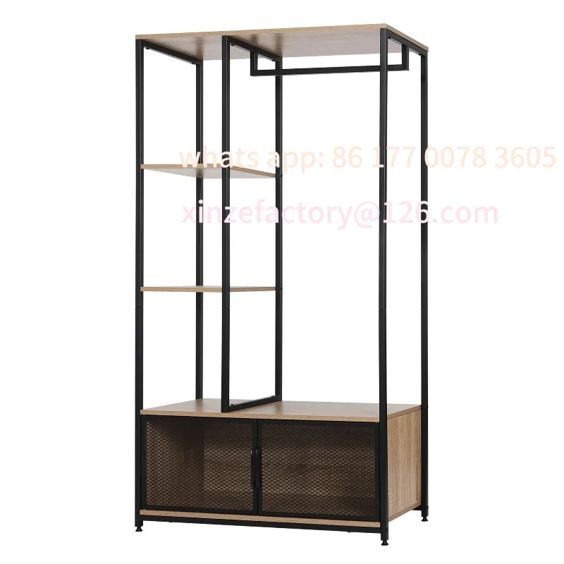 

Customizable Coat Rack Open Wood Metal Coat Stand Storage Rack Clothes Hanger Floor Standing with Storage Cabinet Organizer