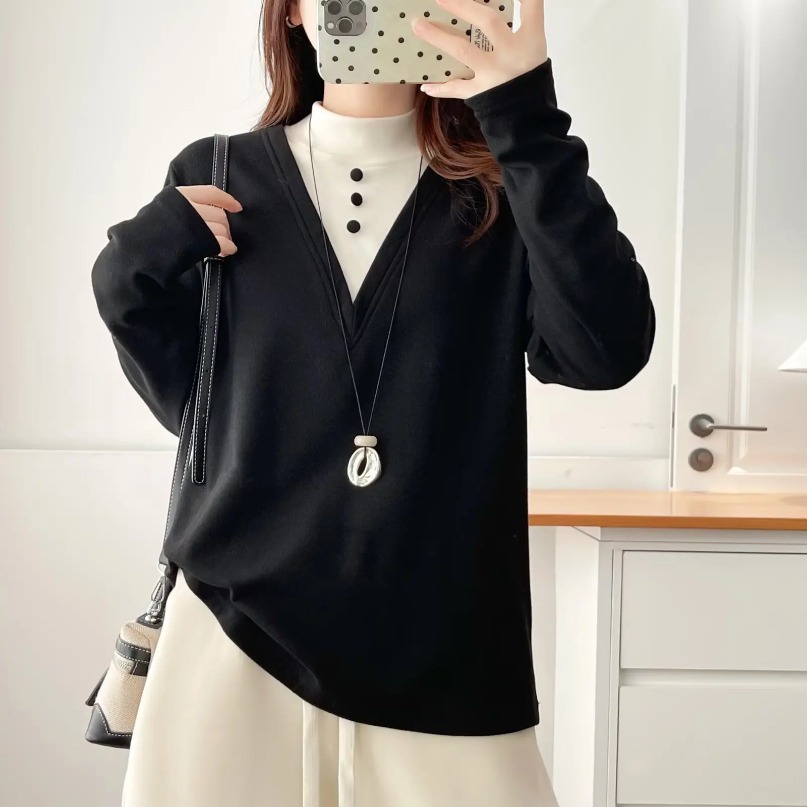 XXXXL mode grande taille femme vêtements T-Shirt automne hiver nouveau Style col montant polaire chaud à manches longues Base hauts 8650