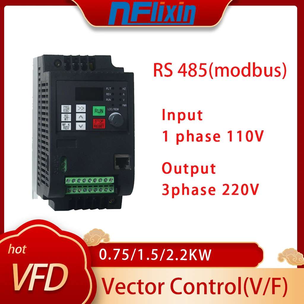 

VFD 110V to 220V 0.75/1.5/2.2/4/5.5/7.5KW VFD Inverter Frequency converter 1phase 110v input to 3phase 220v output for motor