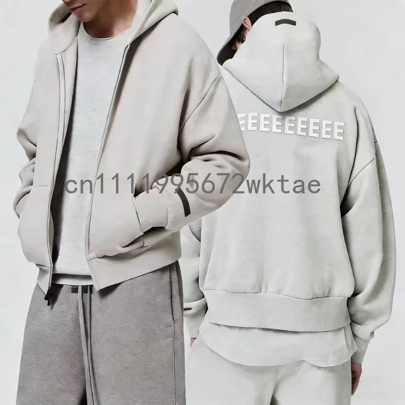 

Мужской спортивный костюм FW25: классический комплект для бега с металлической текстурой, силиконовыми буквами, оверсайз худи на молнии, парная хлопковая одежда, спортивный костюм