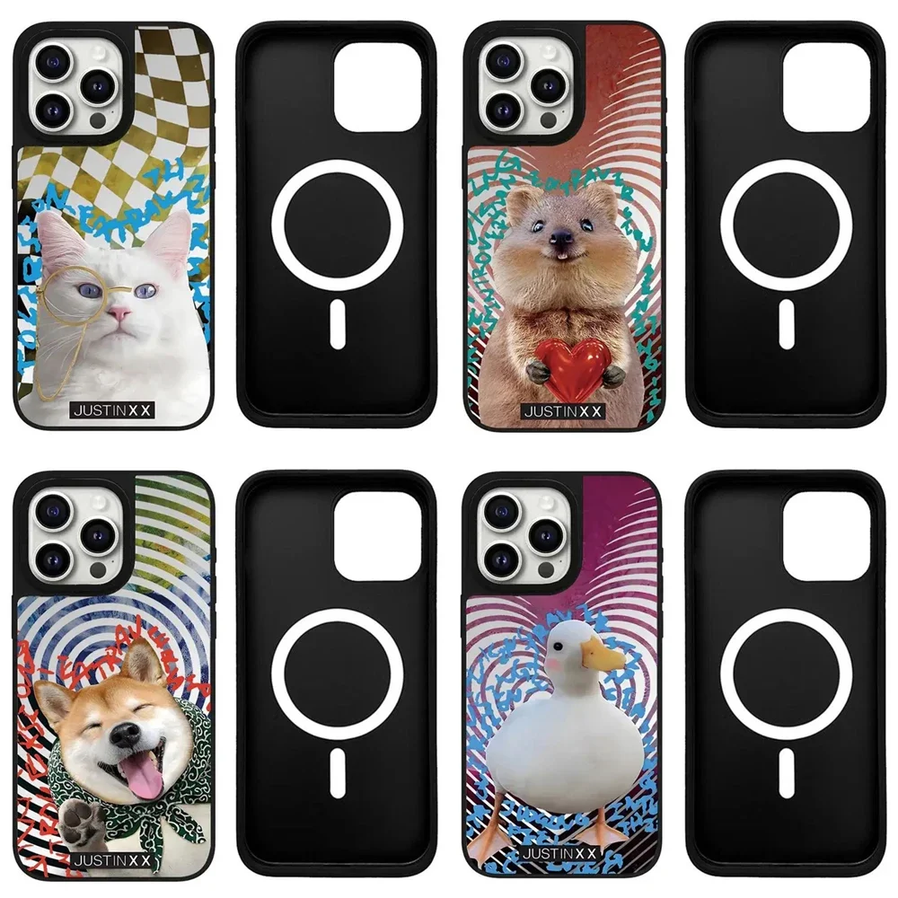 

Cute Animals Mirror Magnetic Phone Case Cover for IPhone 11 12 13 14 15 16 Pro Max Case