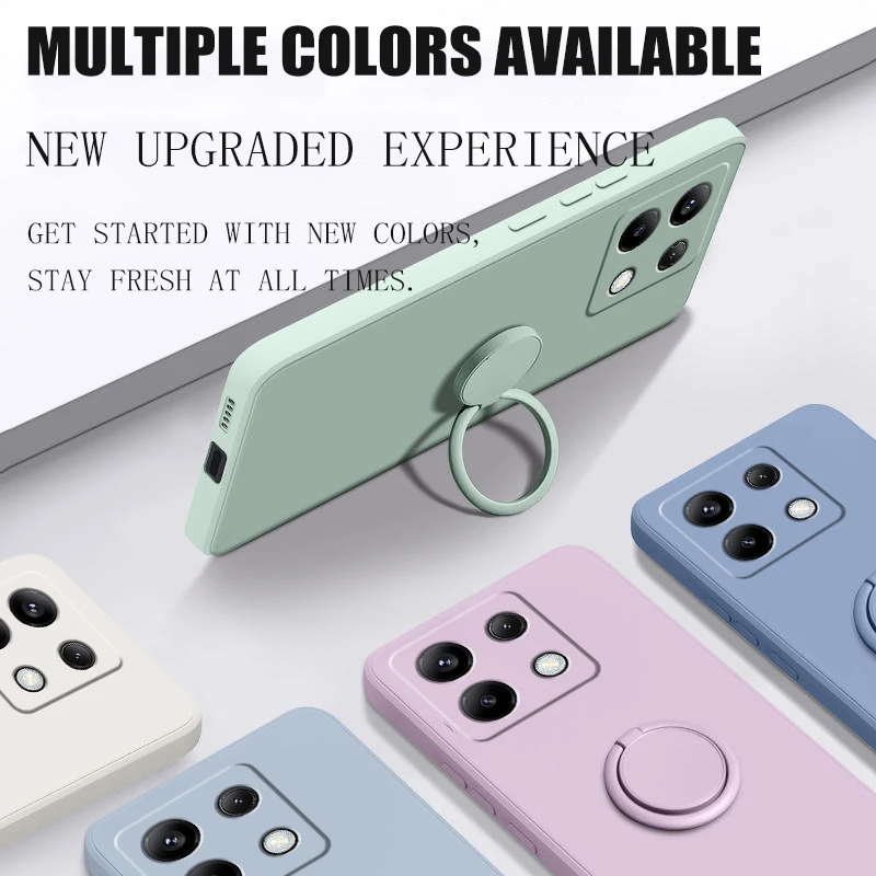 Soft Liquid Silicone Case for Xiaomi Redmi Note 13 Pro 5g Ring Holder Phone Shell Redmi Note13 Pro Poco X6 Cover Protect Fundas