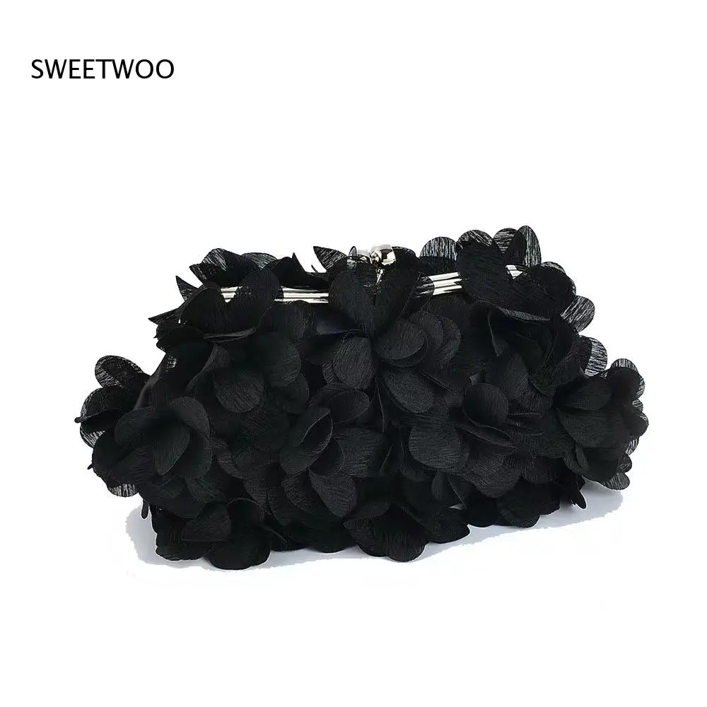 Bolso de Mano Tipo Clutch con Cierre de Pétalos Florales 3D, Bolso de Satén con Flores para Eventos Nocturnos, Bodas, Graduaciones, Fiestas, 9 Colores Disponibles