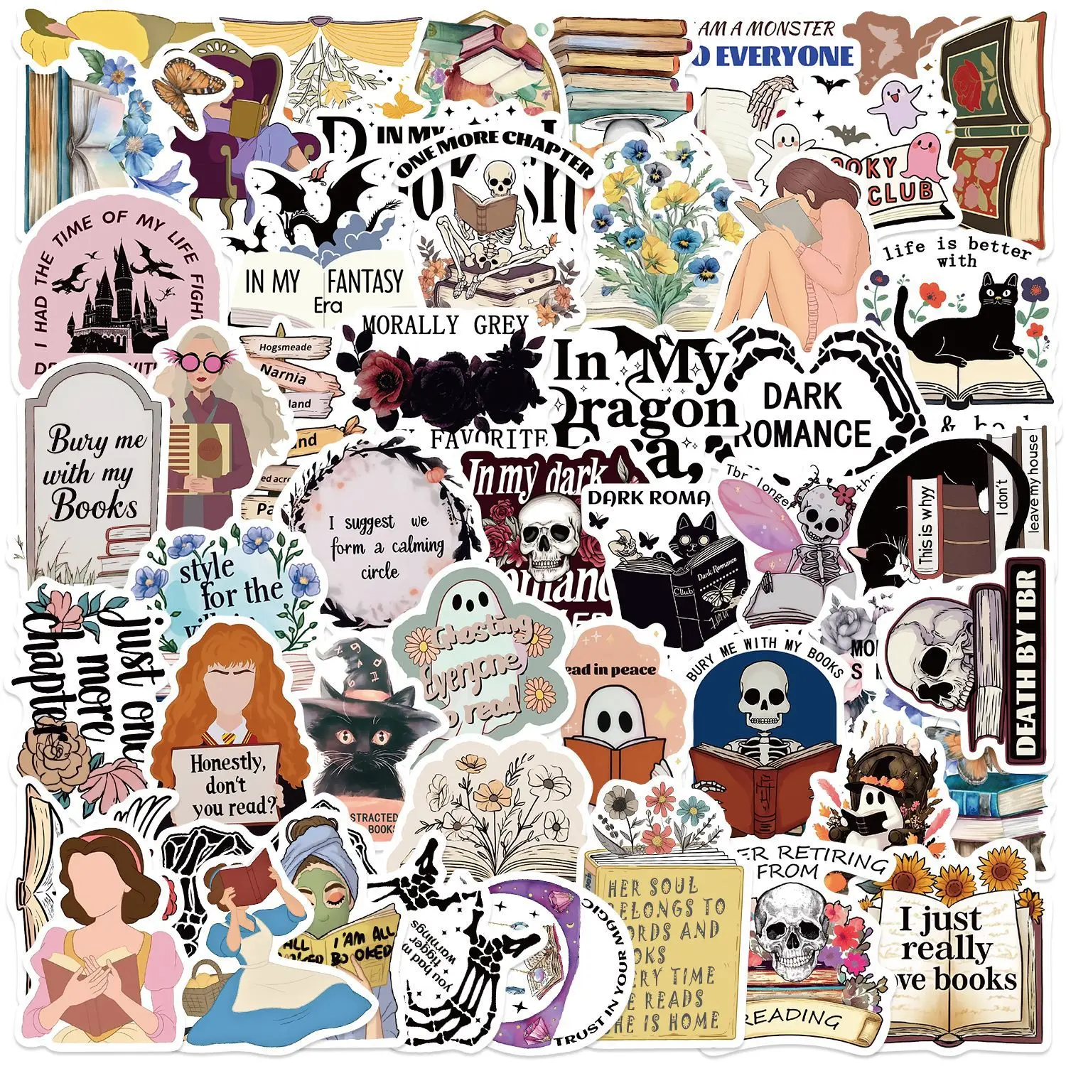 50/100PCS Dark Reading Book Graffiti Stickers Decor Tablets Phone Water Bottle PVC Waterproof Stationery  Sticker
