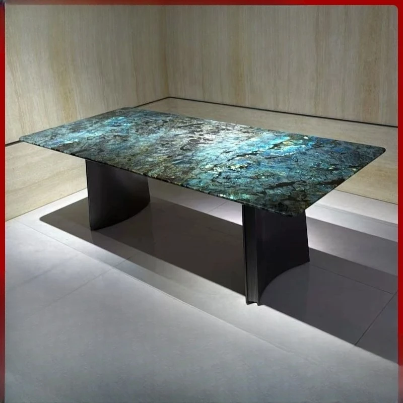 Natural luxury stone blue jadeite premium dining table and chairs, high-end modern combination
