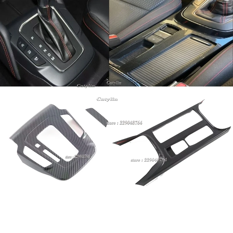Für Ford Focus 2022 2023 2024 ABS Carbon Faser Auto Center Konsole Wasser Tasse Halter Getriebe Shift Panel Dekoration Zubehör