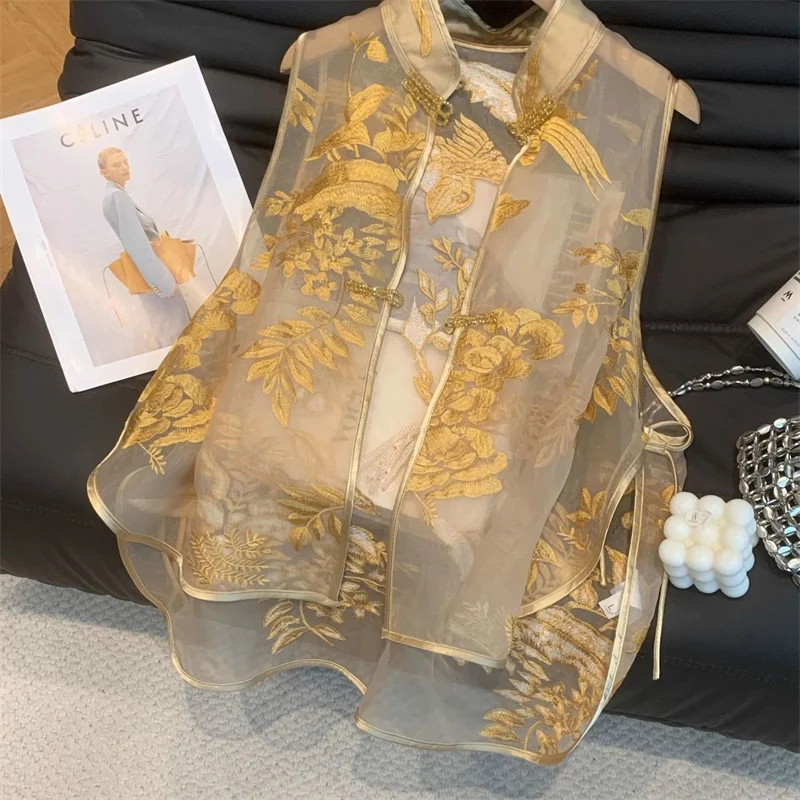 

New Women's Jackets Women's Vest High-end Summer Advanced Retro new Chinese Style Buckle Embroidery Thin Vest Women's Coat Vest