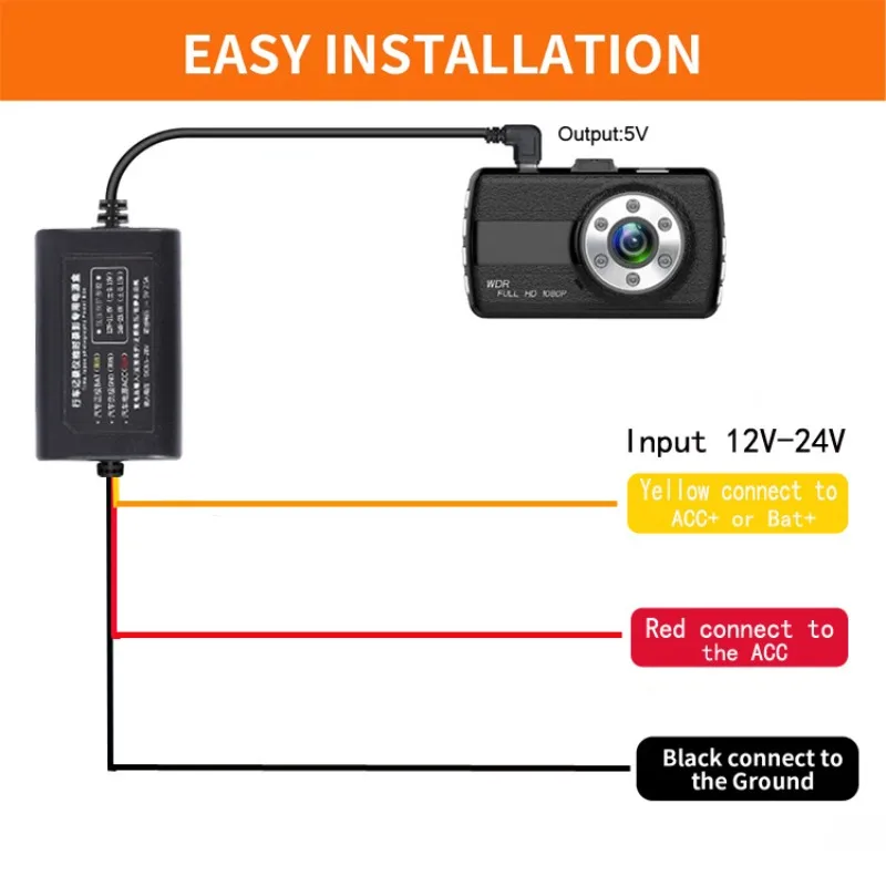 

For Car Vehicle And Auto Dash Cam Hardwire Kit ACC Parking Monitor 12V 24V To 5V Power Cable Auto Electronics Accessories