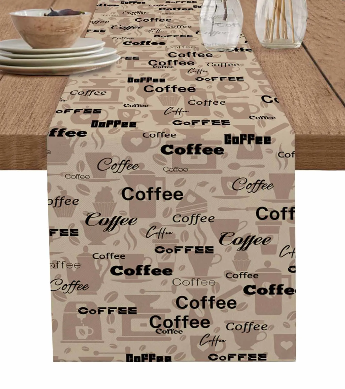 

Coffee Text Pattern Coffee Table Tablecloth Wedding Decor Home Party Table Runners Kitchen Dining Table Cover Tablemats