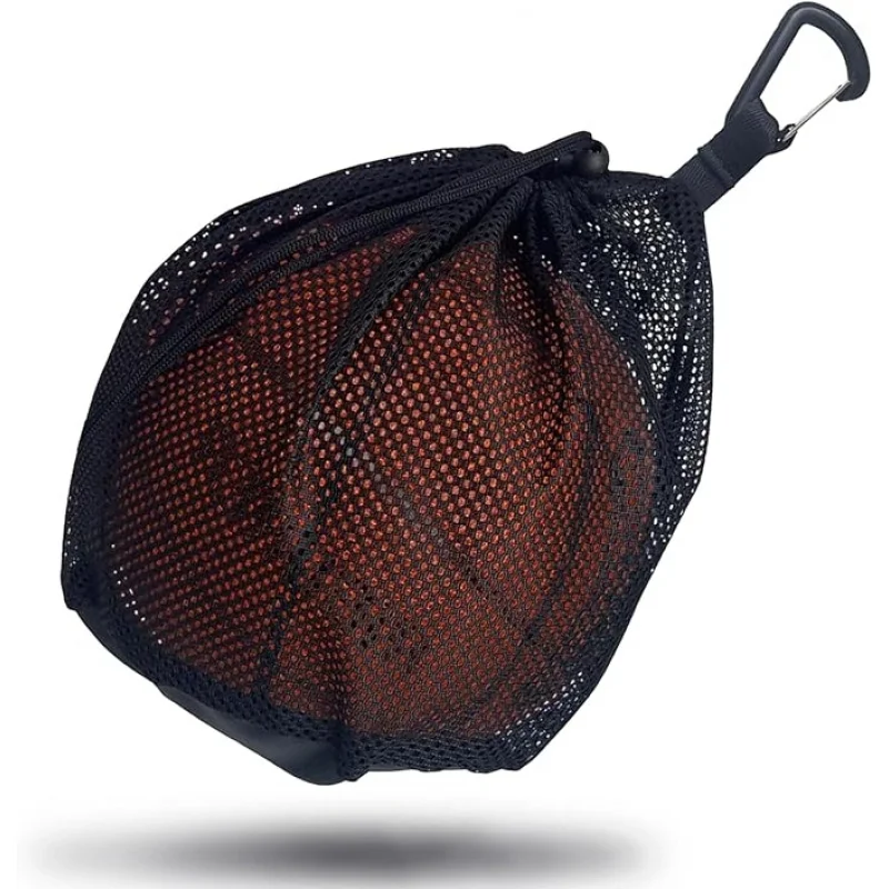 Sac de rangement portable en maille à fermeture éclair avec crochet pour ballons de basket, de football et de volley-ball, idéal pour sac à dos et salle de sport