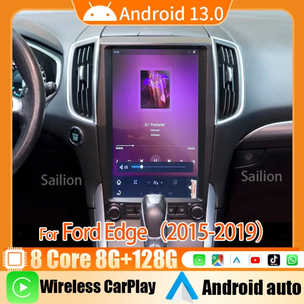 Android15 Carplay Car Radio For Ford Edge 2015-2019 QCM6125 Chip 4K Multimedia Player TDA7850 Audio Output+Wireless BT 4G WiFi