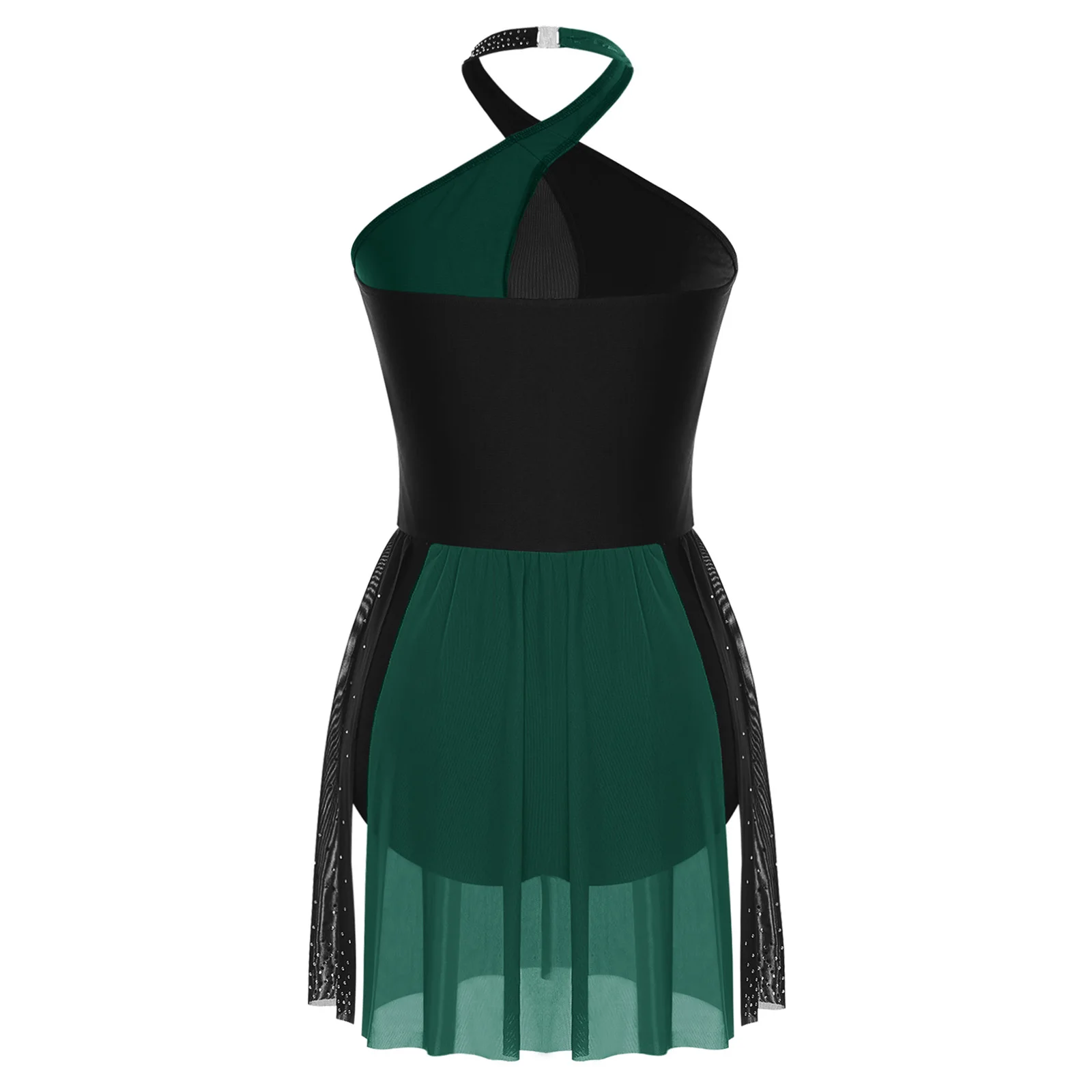 Costume da danza lirica per balletto da donna, scollo all'americana, senza maniche, vestiti da pattinaggio, performance sul palco, paillettes lucide, ballo di fine anno