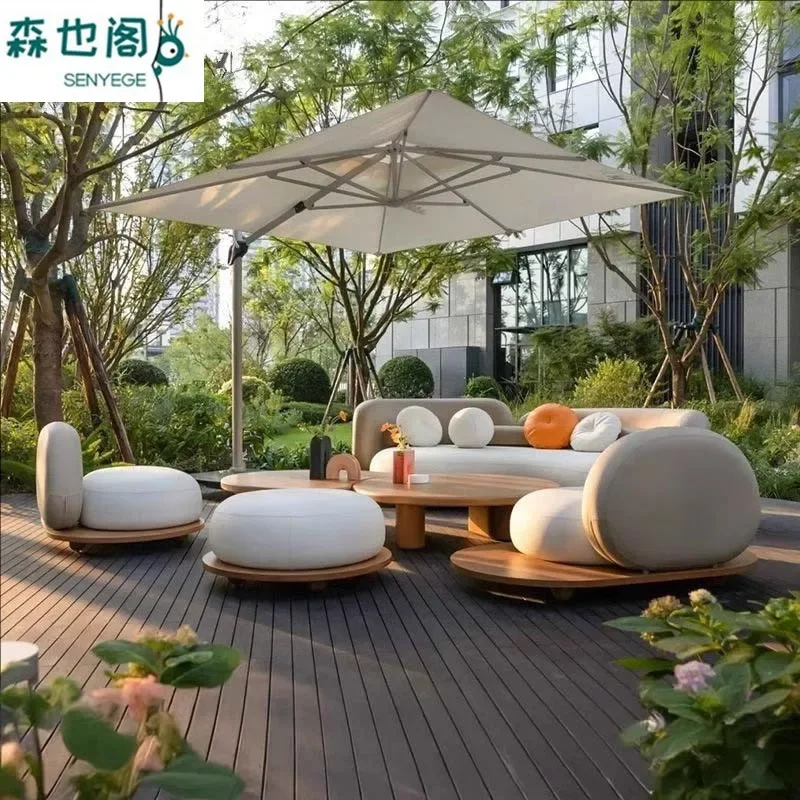 Outdoor sofa courtyard garden teak designer villa creative aluminum alloy round leisure cloud lounge chair combination