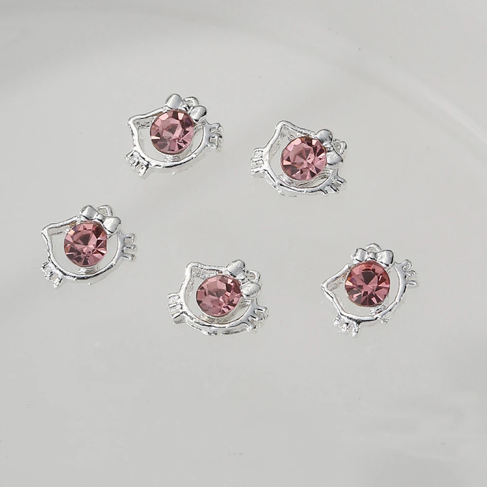 10pcs Pink Zircon Nail Art Charm 3D Hollow Butterfly Heart Ribbon with Pink Crystal Nail Decoration DIY Kawaii Nail Accessories