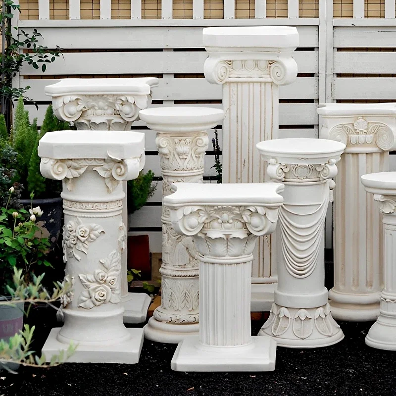 Roman column ornament flower stand wedding resin display table European edge table retro decorative plaster Roman column