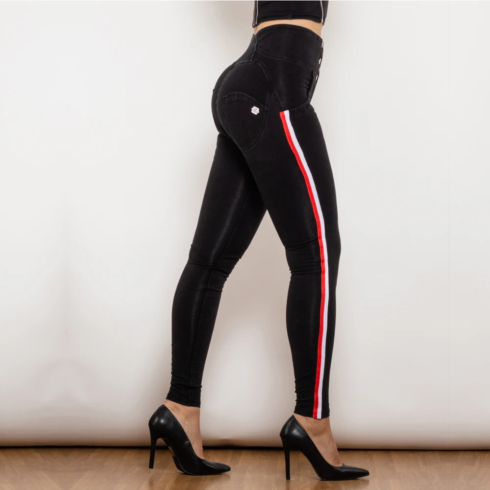 Shascullfites Melody Side Stripe High Waist Black Jeans Fashion Stretch Denim Slim Fit Bum Lift Pencil Pants Jeggings