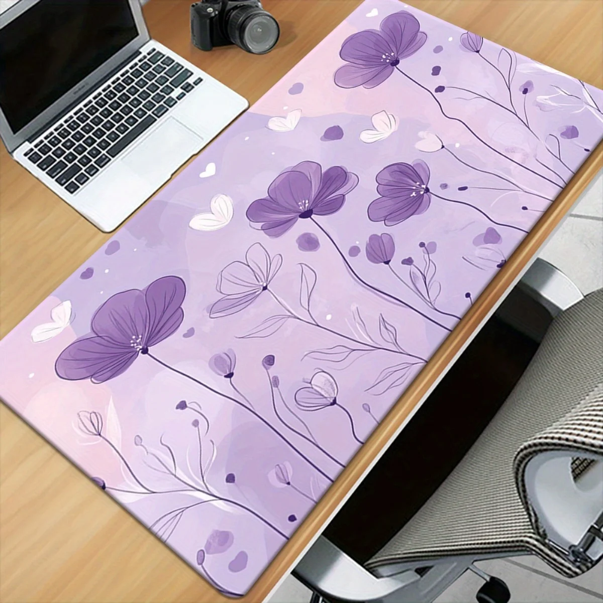 Purple Flowers and Love Table Mat - High Definition Print, Non-Slip Rubber Base, Mouse Pad