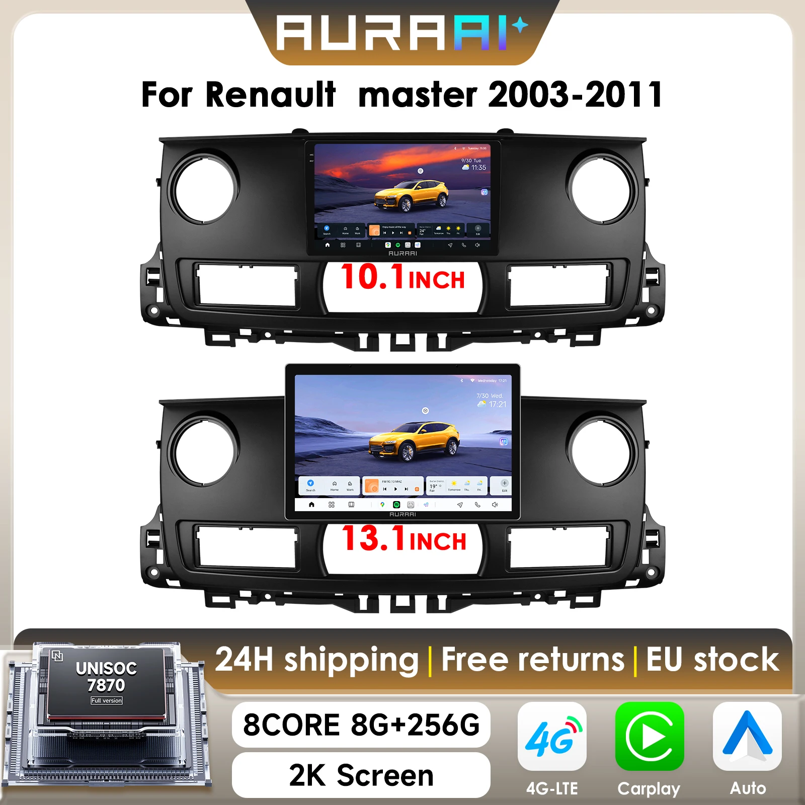 AURAAI X100 Android 13 autoradio intelligente pour Renault Master 2003 - 2011 Carplay double micro ADAS 360 caméra 2K écran UIS7870