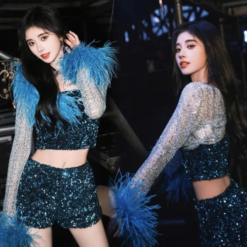 

Ji Jingyi Sequin Feather Dance Performance Suit Jazz Street Dance Performance Outfit Set New Hot Girl Costume Traditional Chi...