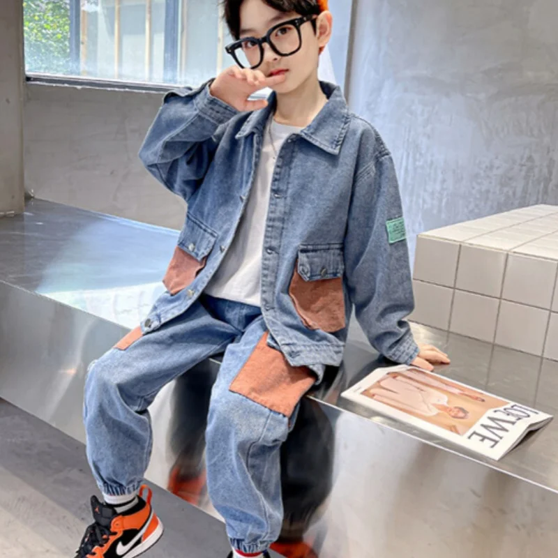 

Boys Coat +Pants Kids Suits 2PCS/Set Cotton 2024 Retro Jean Spring Autumn Cotton Tracksuits Sport Christmas Gift Children Clothi