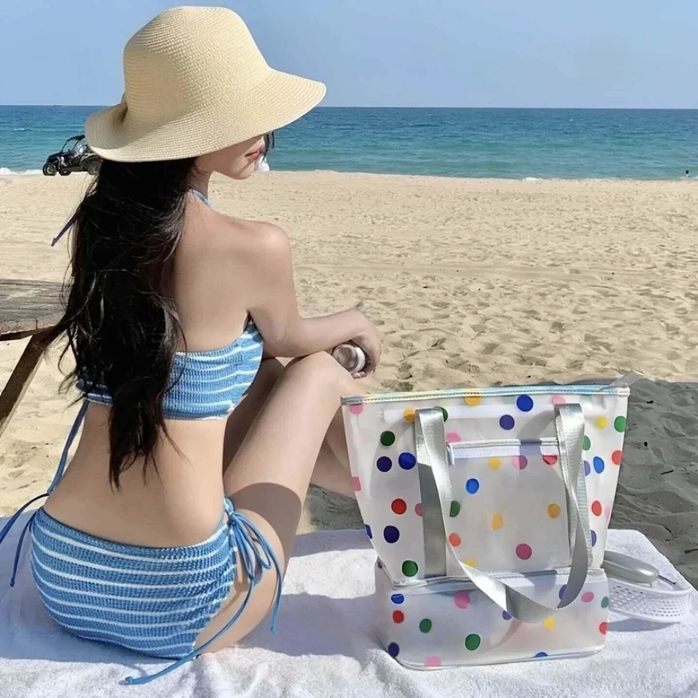 Waterproof Swimming Bag Portable Large Capacity Beach Sand Separation Swimwear Storage Bag Beach Accessory Dots Pattern