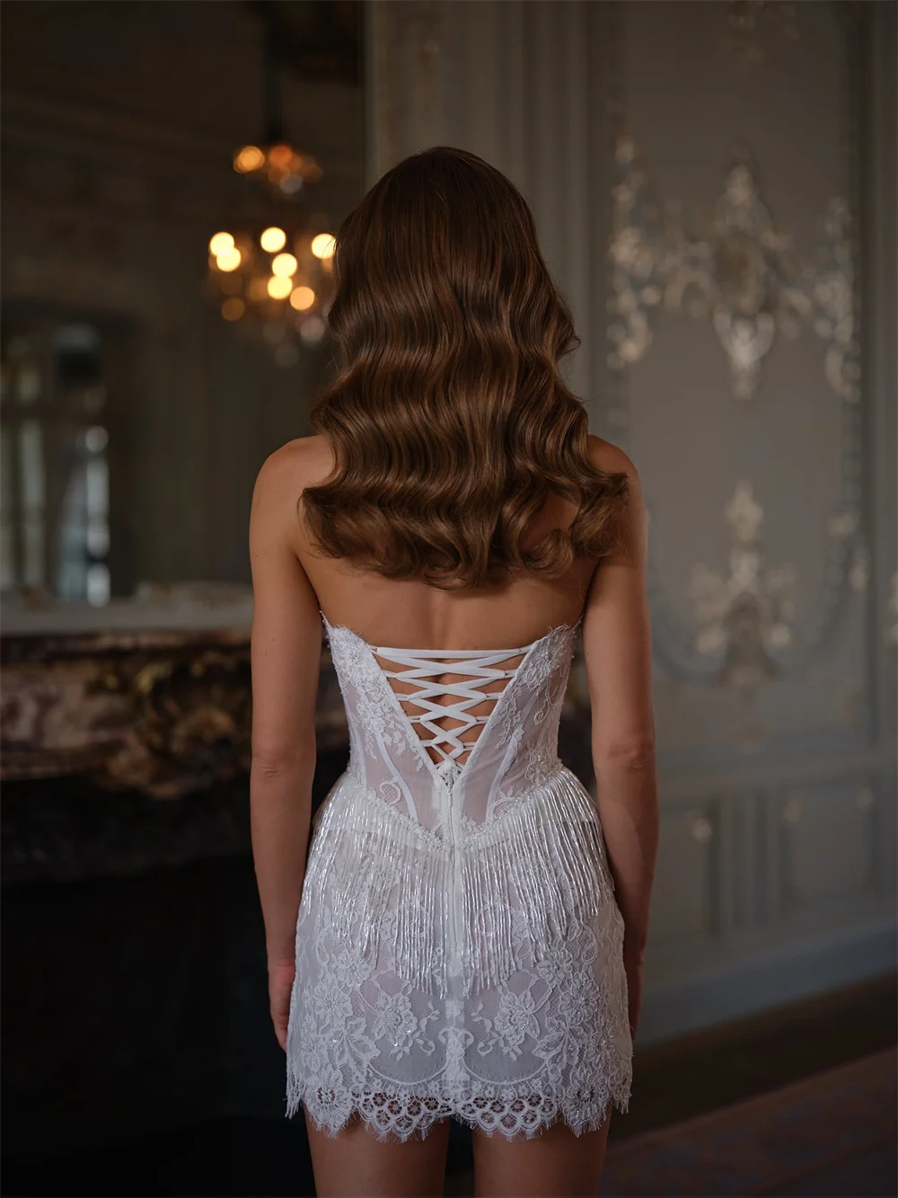 فستان زفاف كيوتو مخصص رائع من الدانتيل ثنيات هامش فستان زفاف صغير بدون حمالات فيستدوس دي نوفيا غمد زهري بعد الحفلات 2025 #2