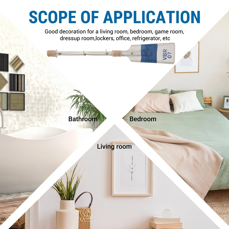 BVBV 1Pc 40cm 해상 나무 노 벽 장식 후크 패들 장식 코트 후크 랙 지중해 골동품 홈 장식