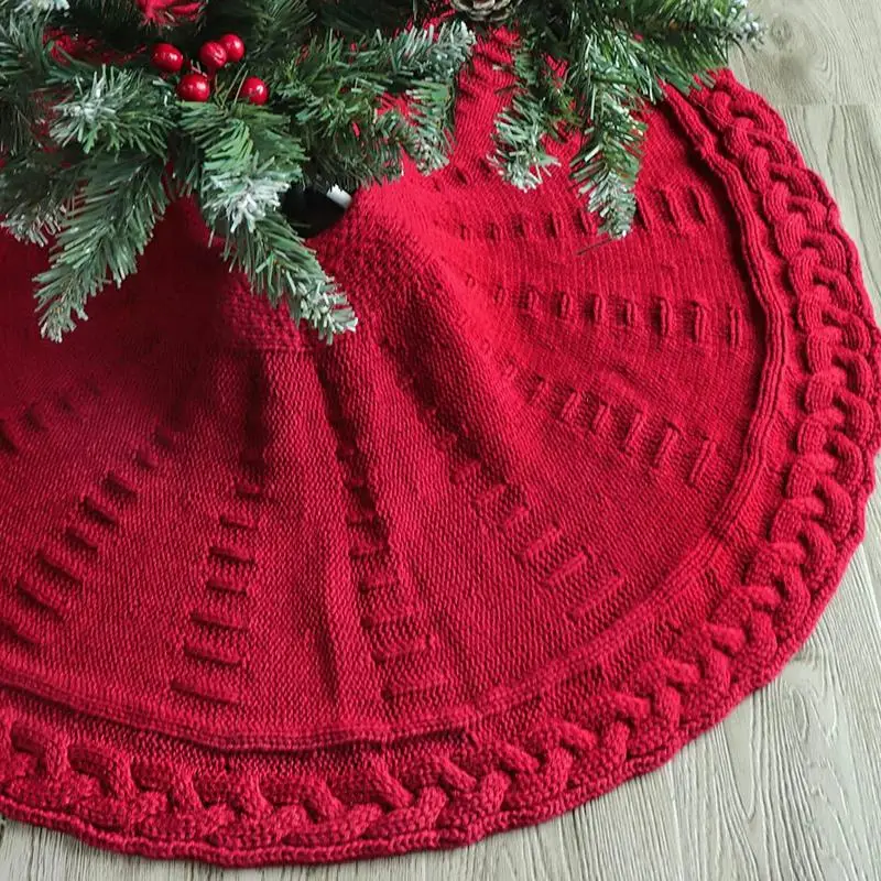 Christmas Tree Skirt Thick Quilted Tree Skirt 36/48 Inches Chunky Thread Knit Crafts Red/White Farmhouse Tree Skirt Christmas