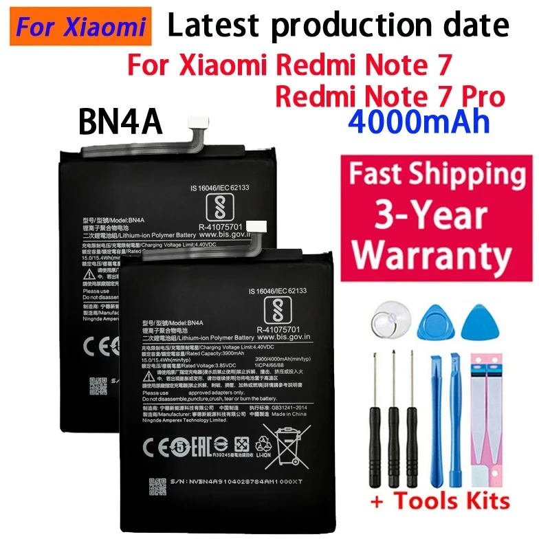 100% NEW 4000mAh BN4A Battery For Xiaomi Redmi Note 7 Pro Note7 M1901F7C Phone Batteries Bateria Batterij+Tools
