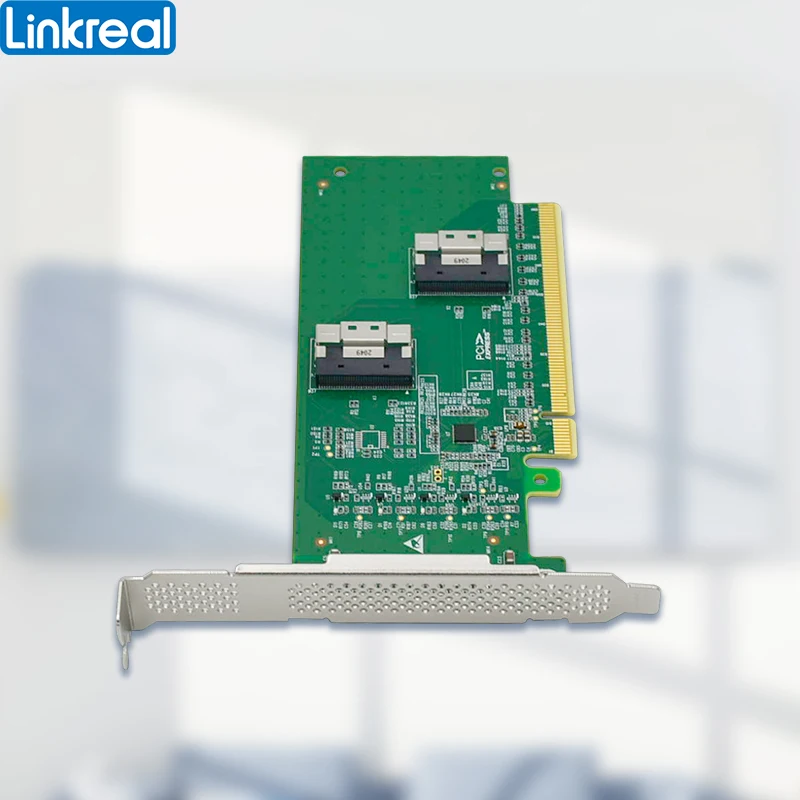 Linkreal PCI Express x16 to Two SlimSAS SFF-8654 8i Adapter-LRNV9F14