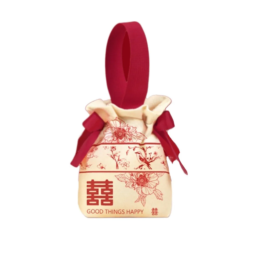 

Portable Canvas Wedding Candy Bag Bowknot Spring Festival Chinese Style Handbag Flower Drawstring Small Wrist Bag Wedding
