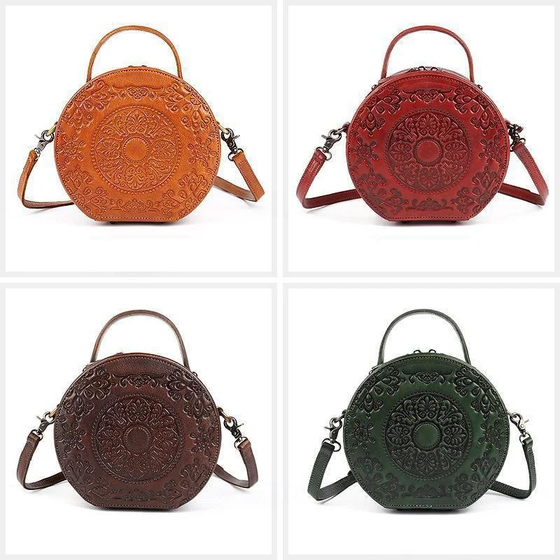 New Retro Circular Women Luxury Handbag Genuine Leather Shoulder Bag Ladies Crossbody Bags For Woman Totem Small Messenger Bag