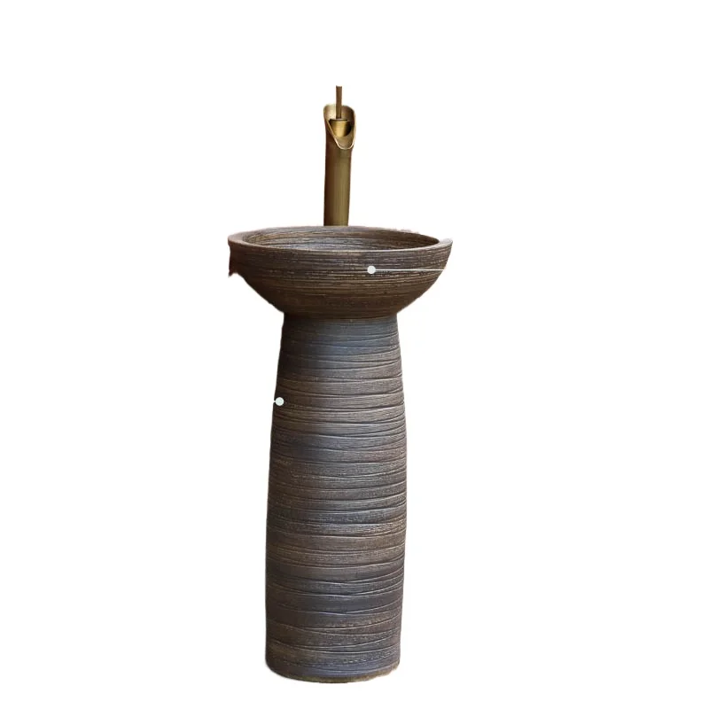 

Vertical column basin Ceramic column type washbasin Garden simple outdoor integrated floor industrial wind basin