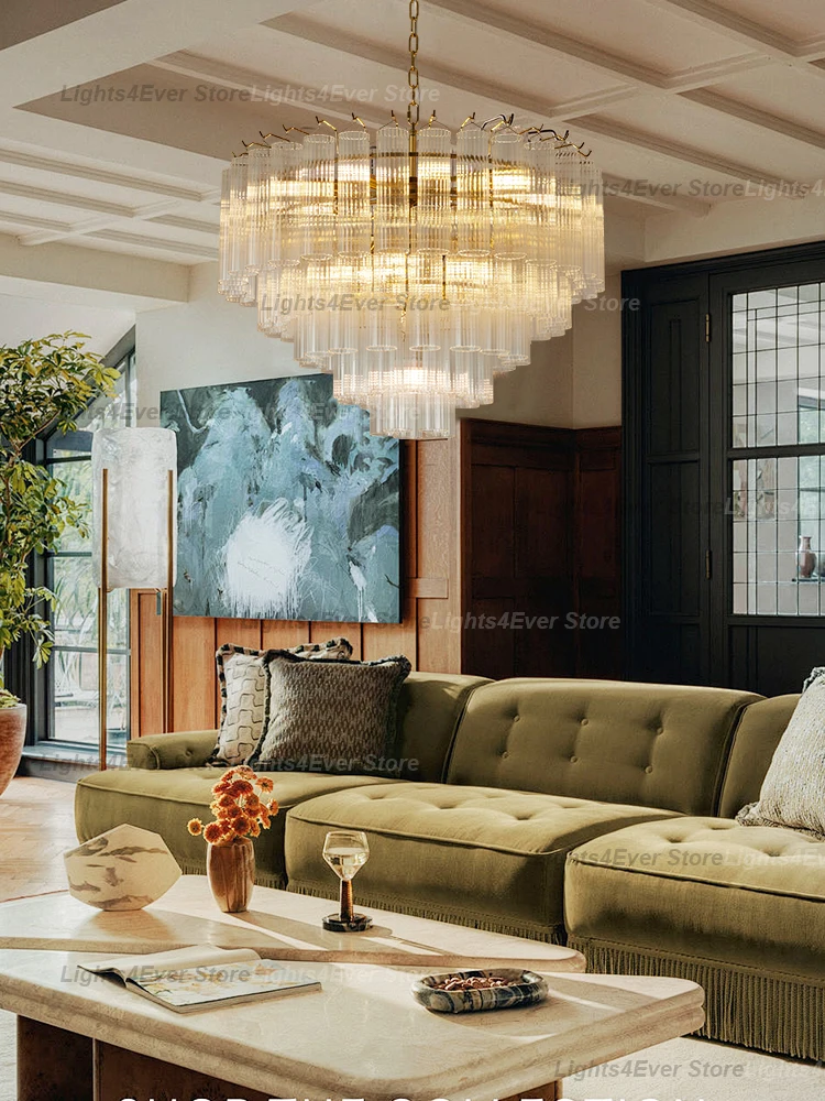 Modern Minimalist Texture Glass Chandeliers Art Deco Style Creative LED Dimmable Lamps Suspension Lampen For Living Room Dining