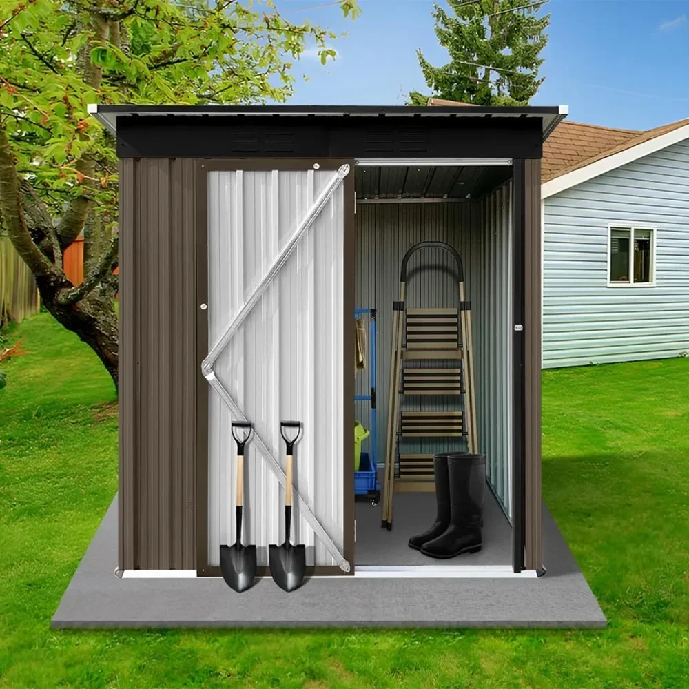 Metal Outdoor Storage Shed with Door & Lock, Waterproof Garden Storage Tool Shed for Backyard Patio,Brown