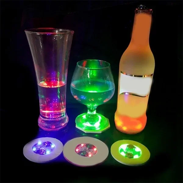 5PCS Luminous Coaster Stickers LED Bar Drinks Cup Pad Wine Liquor Bottles Coaster Atmosphere Light Cup Sticker Kitchen Accessory