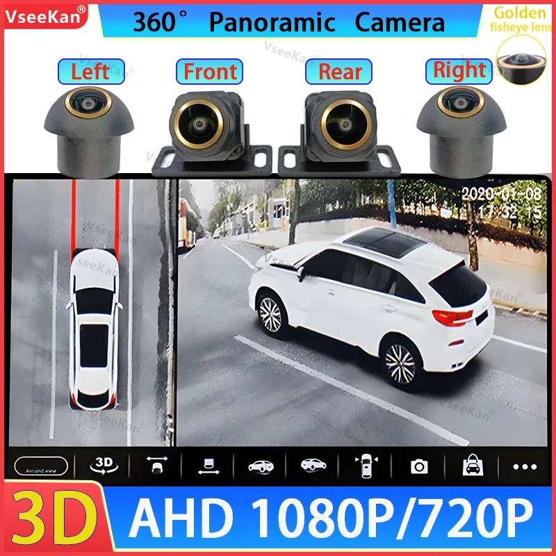 

AHD1080P Car Camera Panoramic Surround View Right+Left+Front+Rear View Camera System of Android Auto Night Vision Golden fisheye