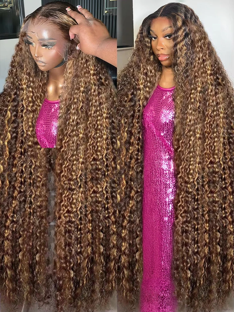 Vietnamese Raw Bouncy Curly Wigs Highlight Ombre Glueless Lace Front Wig Human Hair Deep Wave Lace Frontal Wigs Transparent 13x4 13x6 HD Lace Frontal Wigs Remy 250% High Density Wet and Wavy Human Hair Wigs for Women Natural Hairline Preplucked