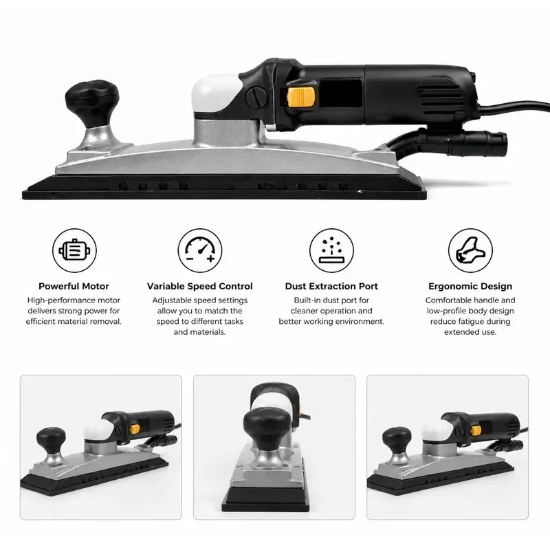 70x400mm Central Vacuum Flat Sanding Machine Longbase Long Bed Electric Long Board Orbital Sander 500W with Carbon Brush