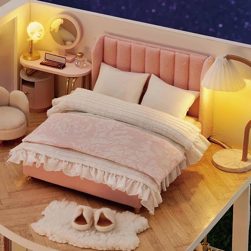 Doll House Mini DIY Small Kit Production Assembly Model Room Princess Toys Home Bedroom Decoration with Furniture Wooden Crafts