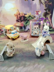 Dollhouse Miniature Toys Forest family outdoor sport Pretend accessory Swimming pool, boat, ice cream cart, swing Kids Toys