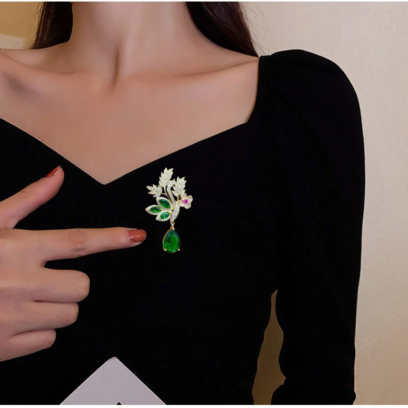 مزاجه الزركون القمح الزهور قلادة دبابيس للنساء رائعة كريستال قطرة الماء بروش سيدة الملابس دبابيس مجوهرات هدية #3