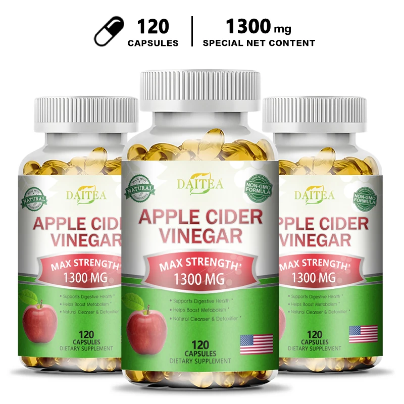 

Apple Cider Vinegar Extract Capsules - Helps with Weight Management, Energy Boost, Fat Burning, Digestion