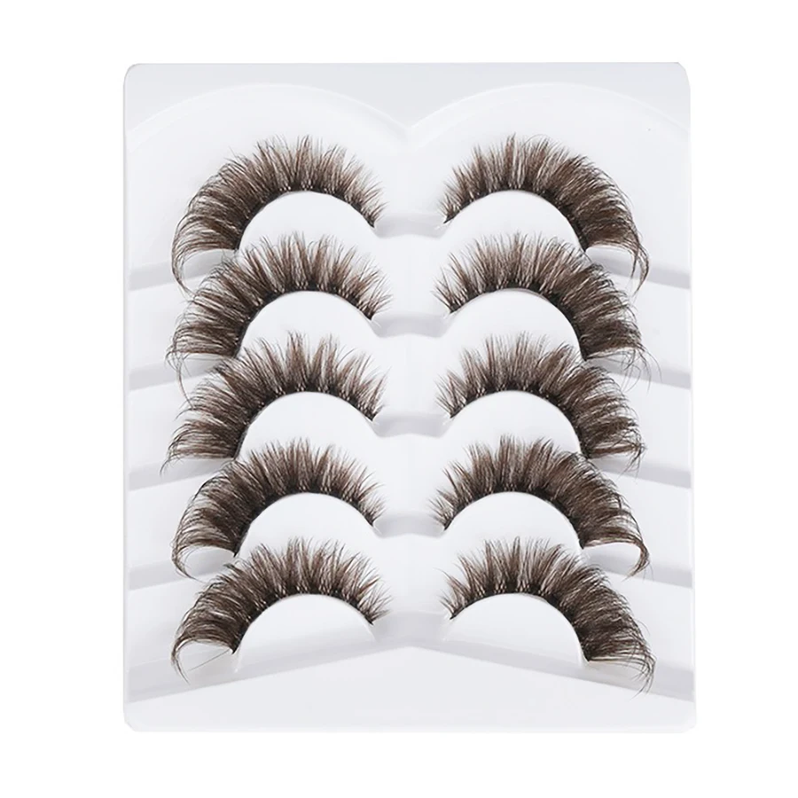 5 أزواج من الرموش الصناعية البنية الشفافة، عيون مانجو مخططة 8D ممتدة بشكل طبيعي، مكياج عيون رقيق وحيوي #4