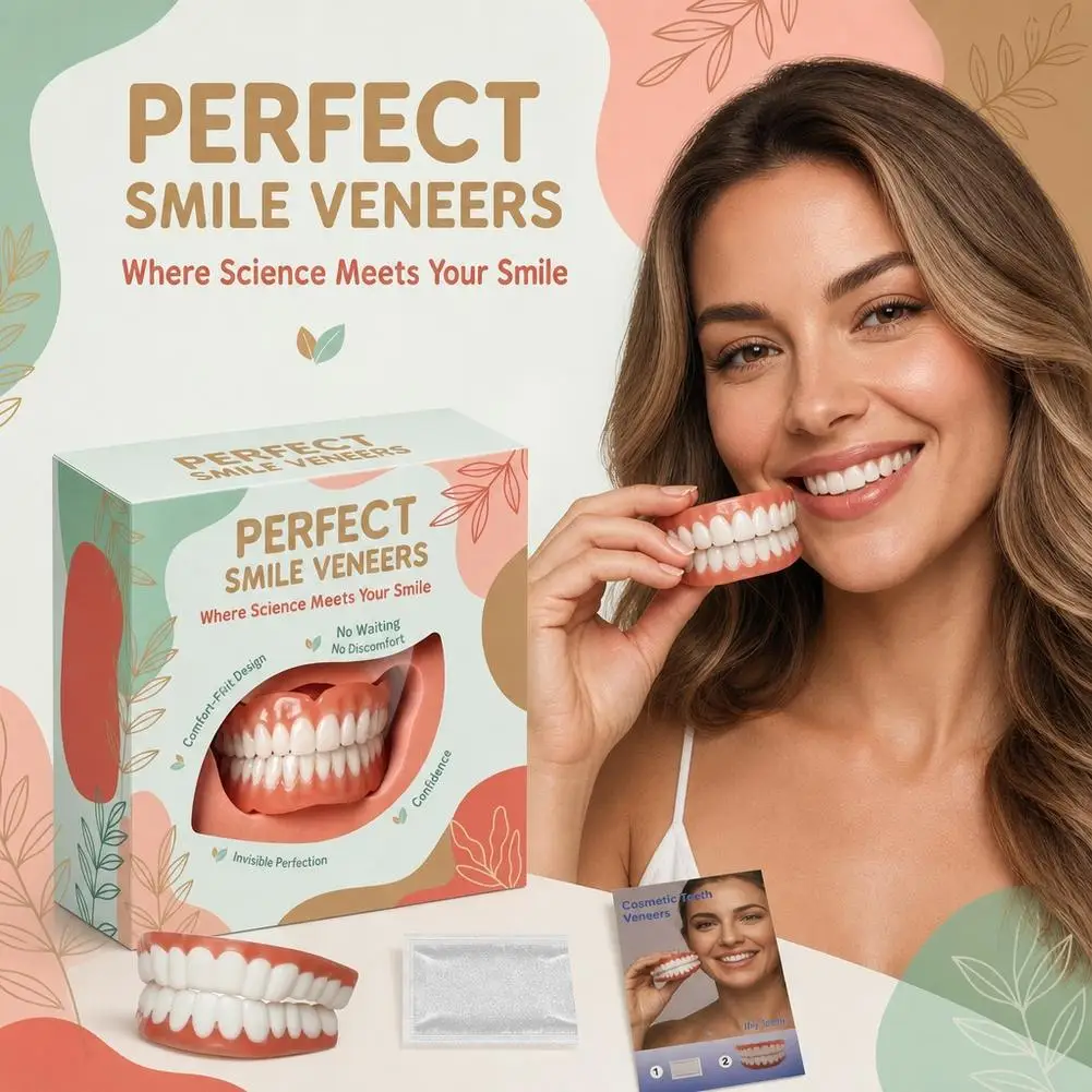 Soft Silicone Full Set False Teeth, Natural Shade Upper Lower Dentures for Men Women, Daily Wear Oral Hygiene Maintenance Kit