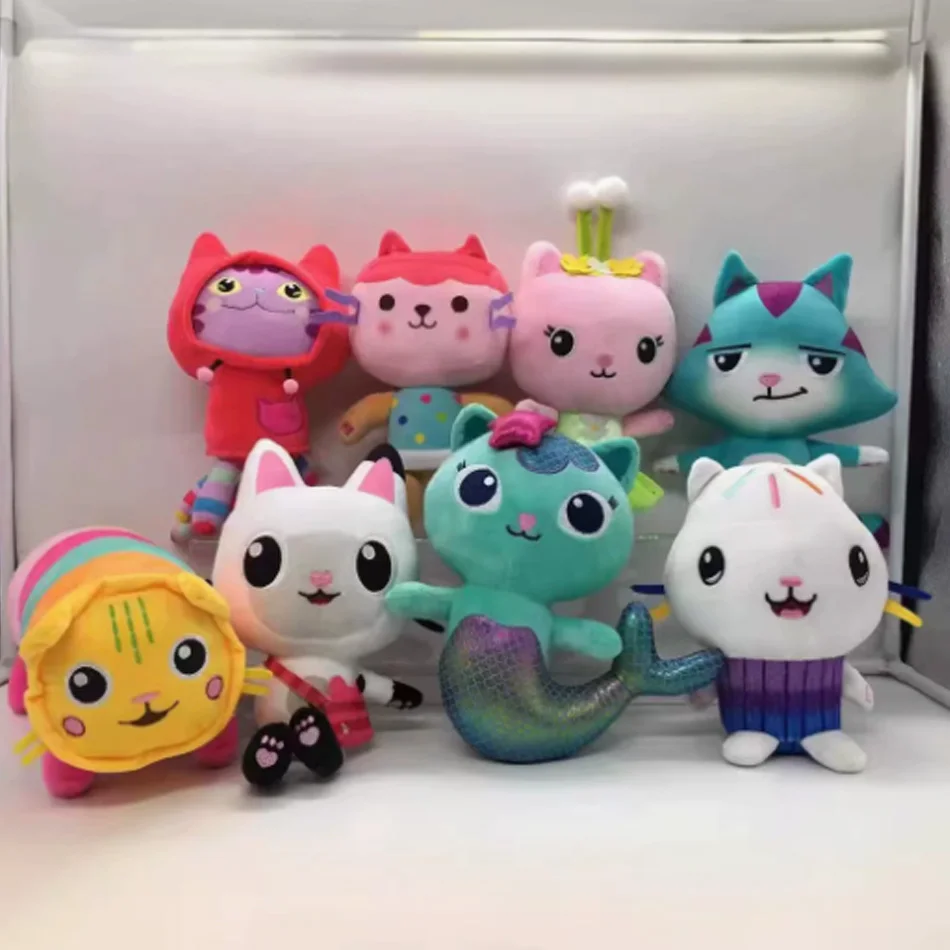 Los 8 estilos más nuevos de Gabby Dollhouse, juguete de peluche, Mercat, animales de peluche de dibujos animados, muñeca de peluche de gato sirena, regalos de cumpleaños y Navidad para niños