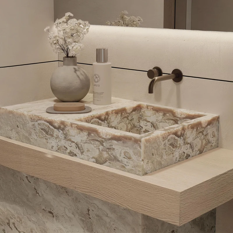 Modern Pedestal Basin Washstand Polished Ice Jade Marble Outdoor Balcony Villa Hotel Wash Basin Bathroom