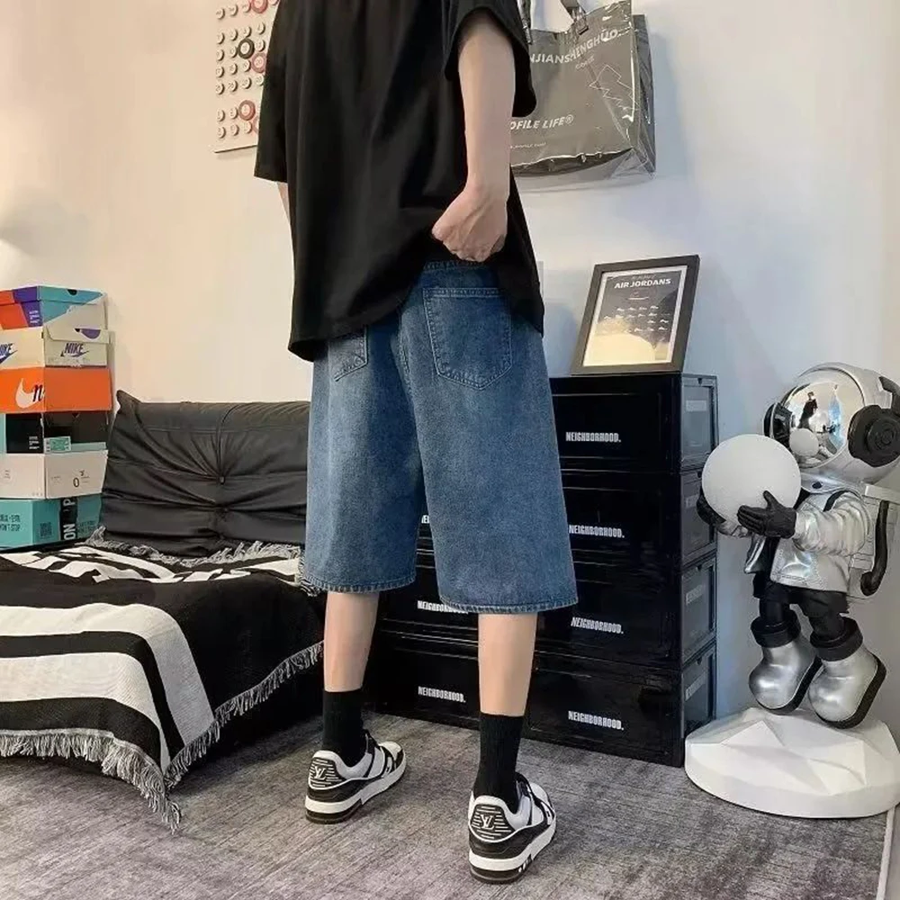 Pantalones vaqueros informales deportivos Y2k para hombre, Vaqueros holgados de 5 puntos con cinturón Unisex, a la moda, primavera y verano, novedad