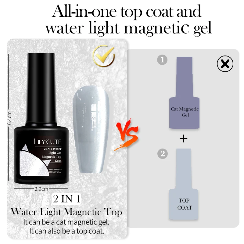 LILYCUTE 7 مللي ضوء الماء القط المغناطيسي معطف فوقي UV LED هلام نقع قبالة القط المغناطيسي تأثير وظيفة هلام طلاء الأظافر لتقوم بها بنفسك مانيكير